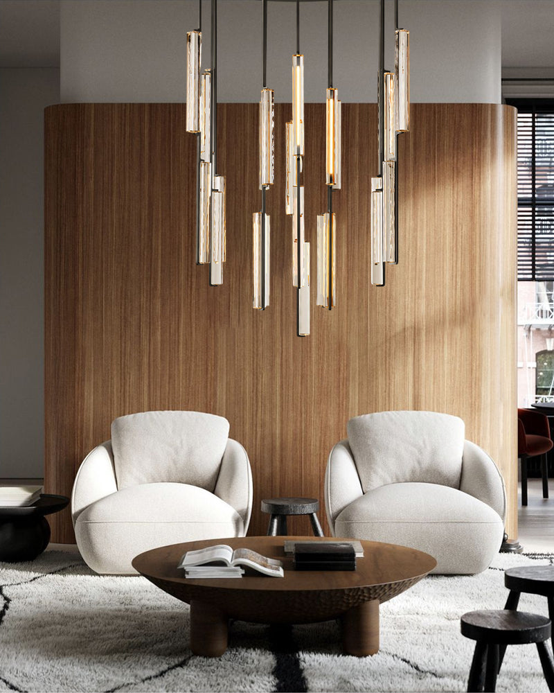 Audubon Crystal Triple Bar Linear Chandelier 35" 60" Lacquered Burnished Brass/Black