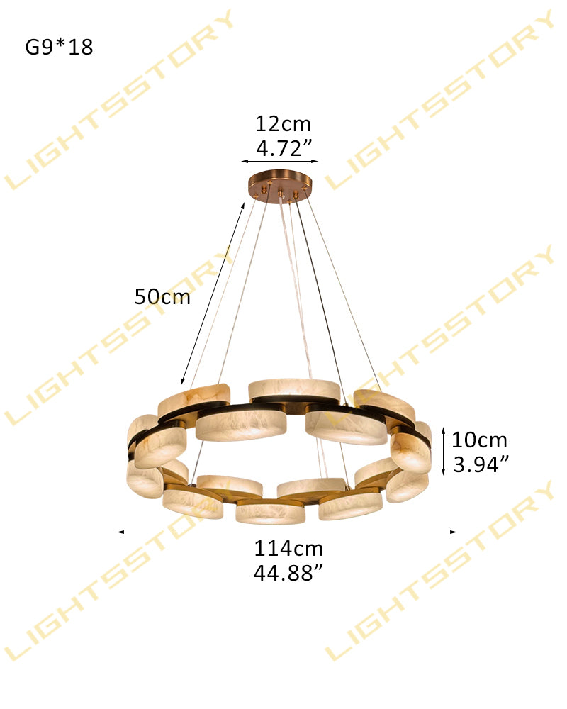 Alabaster Cluster Ring Disc Circular Pendant Light - Natural Spanish Alabaster, Lux Gold Trim - Kitchens, Dining & Living Rooms