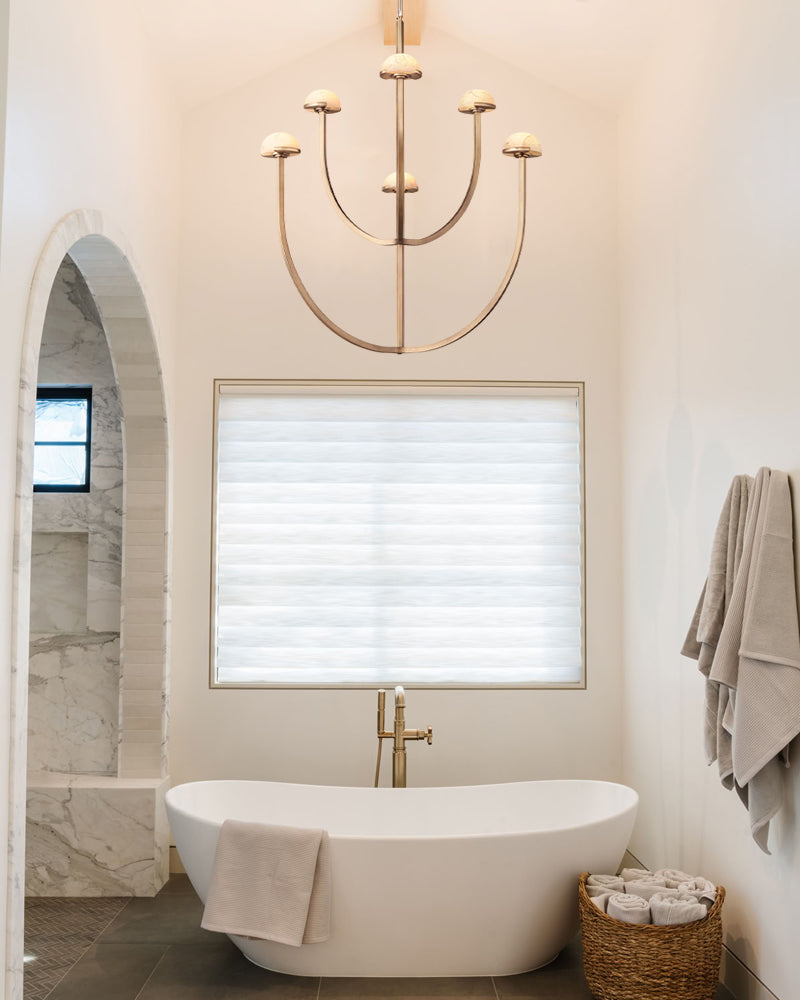 Pedra Two-Tier Chandelier in Antique Burnished Brass/Black Metal with Alabaster Shade American chandelier