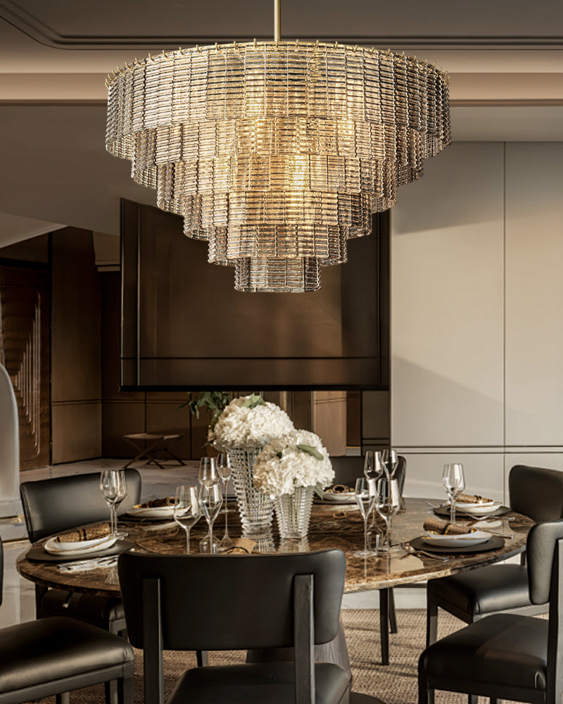 the big chandelier hanging for dining room | Fluted glass sheet