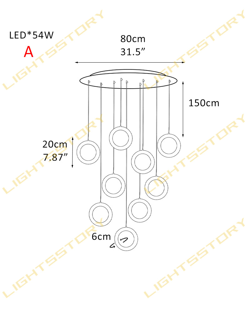 Elegant Stairwell Cluster Lighting LED Alabaste Circular Adjustable Pendant Light Fixtures