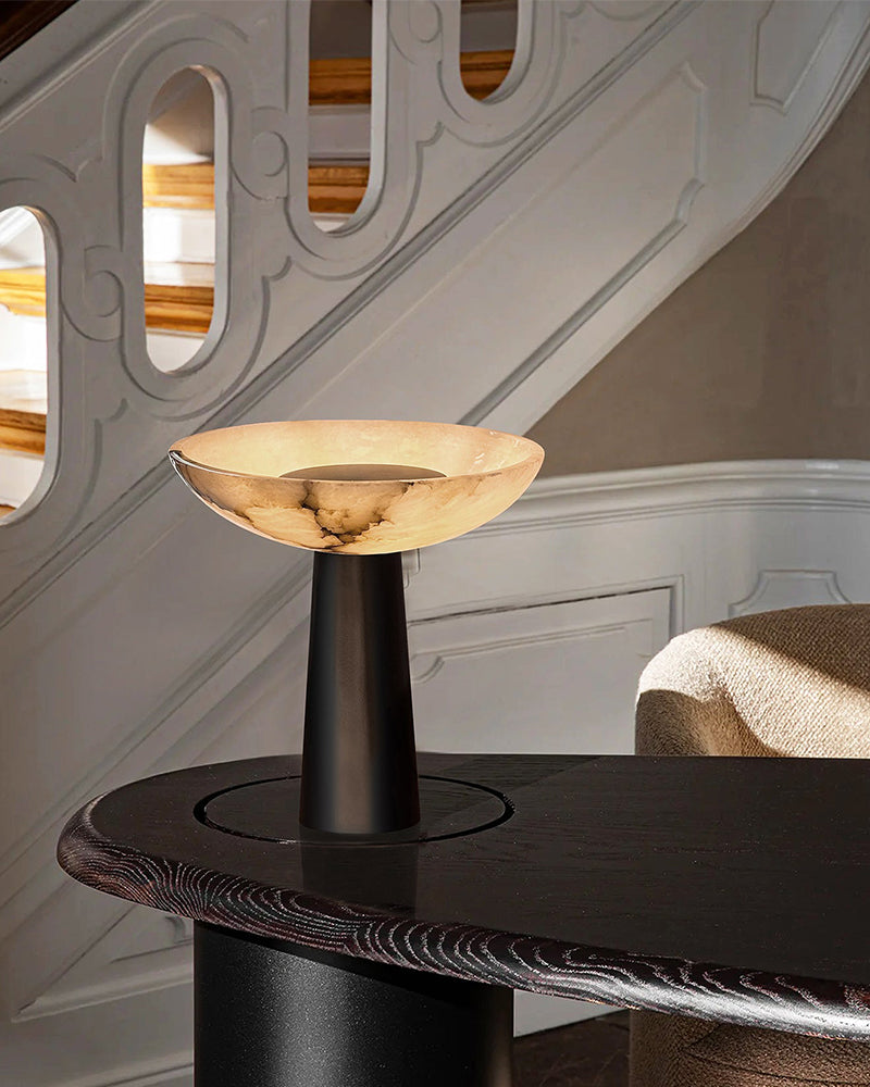 Aura Alabaster Bowl Table Lamp with Conical Base for bedroom Modern Table lamp