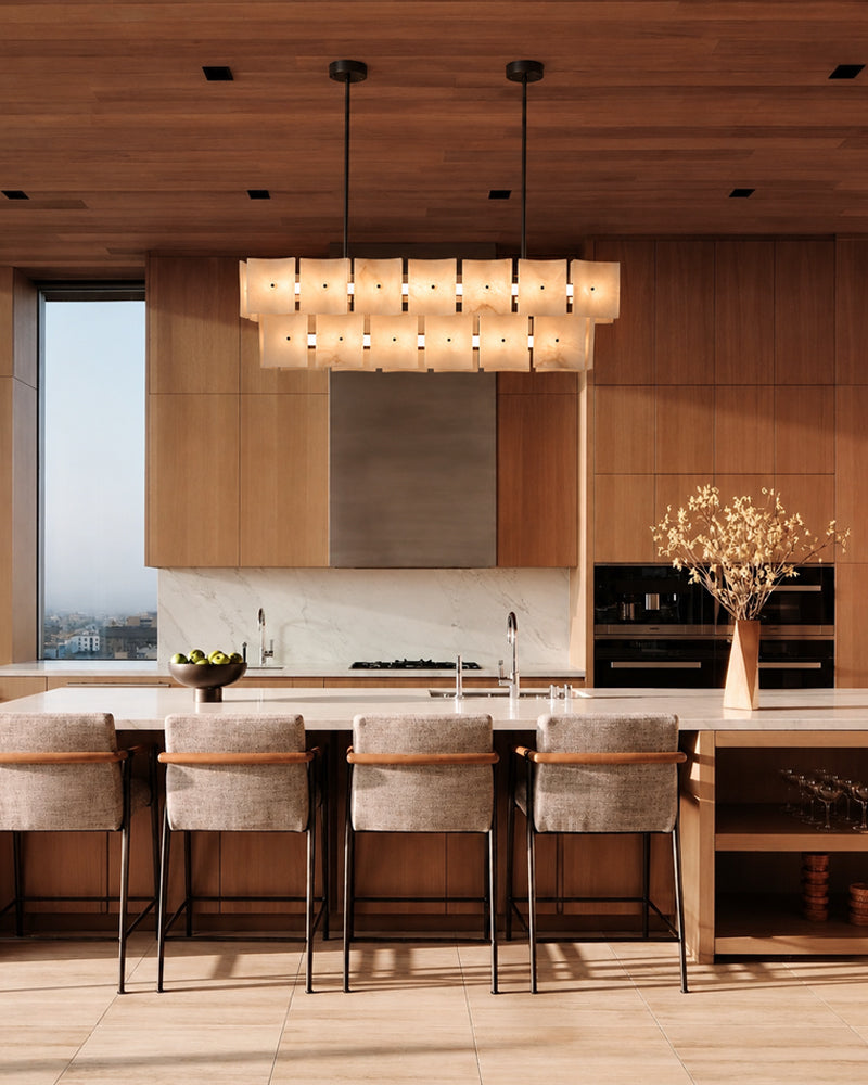 Alabaster Studded Curved Panel Double Tier O Chandelier - Natural Spanish Alabaster,  Serene Black Trim - Kitchen, Dining Rooms & Living Rooms (Copy)
