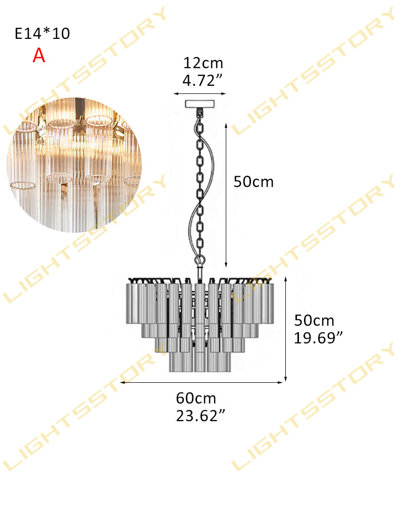 Glass Multi Tiered Fluted Glass Prism Waterfall Chandelier - Crystal Clear Glass, Lux Gold Trim - Living Rooms, Bedrooms, Dining Rooms