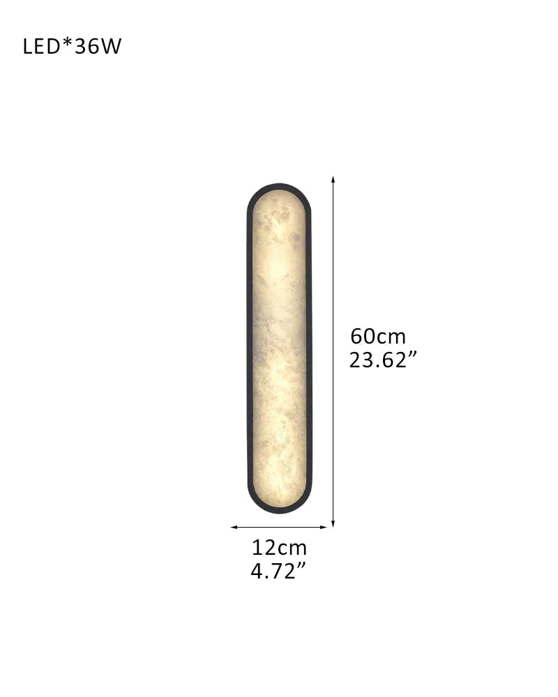 LightsStory Series Geometric Wall Sconce | Long Oval Natural Alabaster shade with durable iron framework, Black Brass finish for Dining rooms, bedrooms, and living areas D12*H60CM D4.72"*H23.62" Black Modern Art Design Wall Lamp