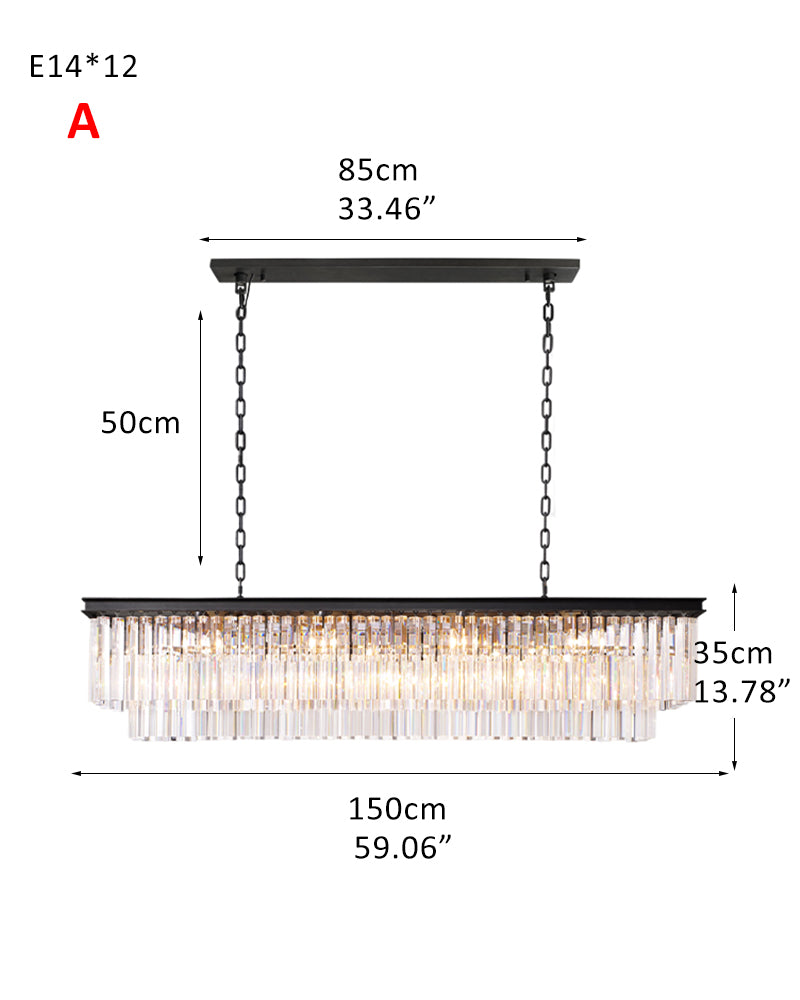 Rectangular Crystal Drops Chandeliers brushed Matt black/Gold Iron Frame,40“48”