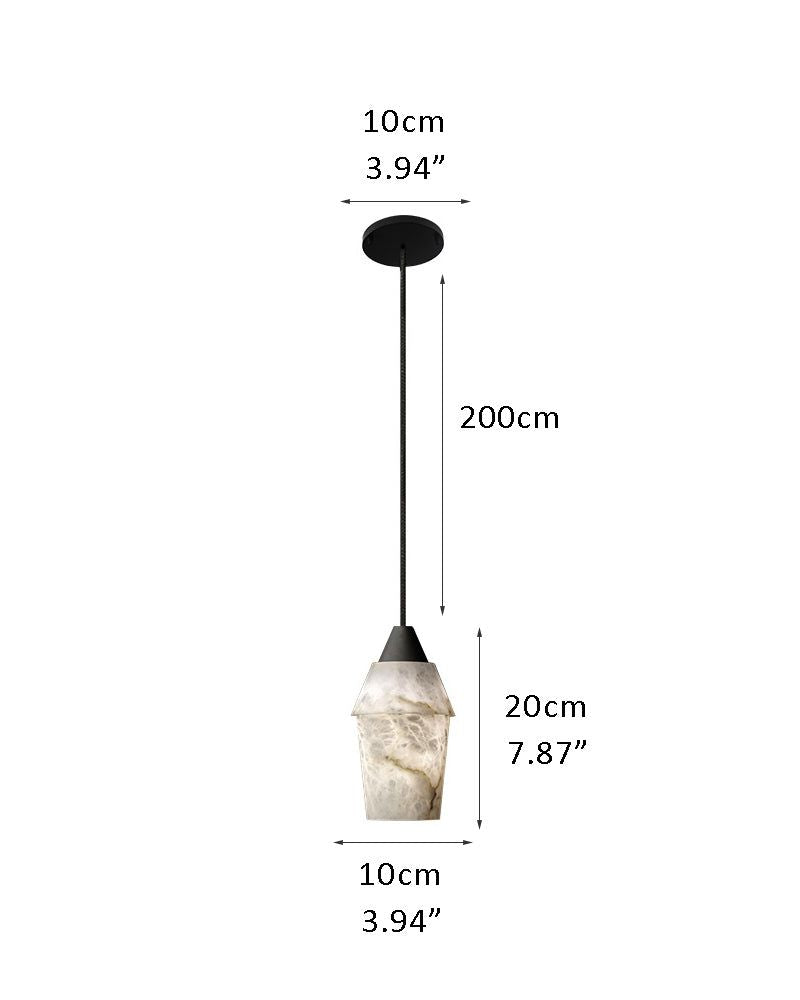 Marble pendant lamp dimensions: 10cm width, 20cm height, 200cm cable length