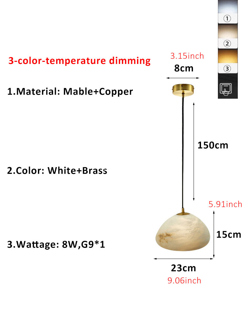 G9 Nature Alabaster Mable Pebble Pendant Light Mini Sizes with copper metal by 3 colors dimming