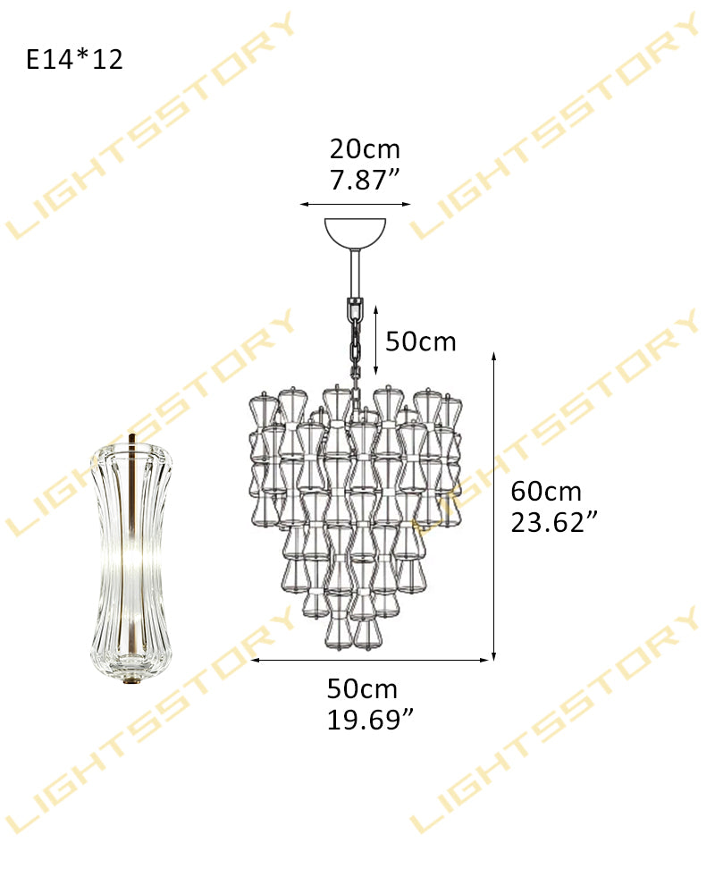 Murano Glass Cascade Tiered Chandelier - Amber & Clear & Green Glass