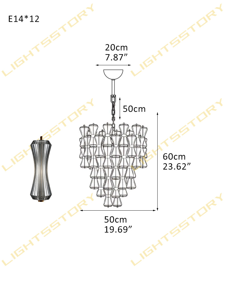 Murano Glass Cascade Tiered Chandelier - Amber & Clear & Green Glass