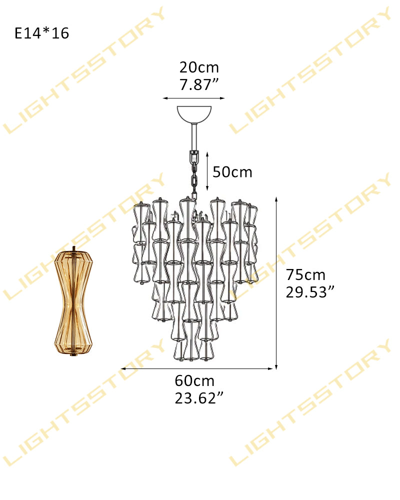 Murano Glass Cascade Tiered Chandelier - Amber & Clear & Green Glass