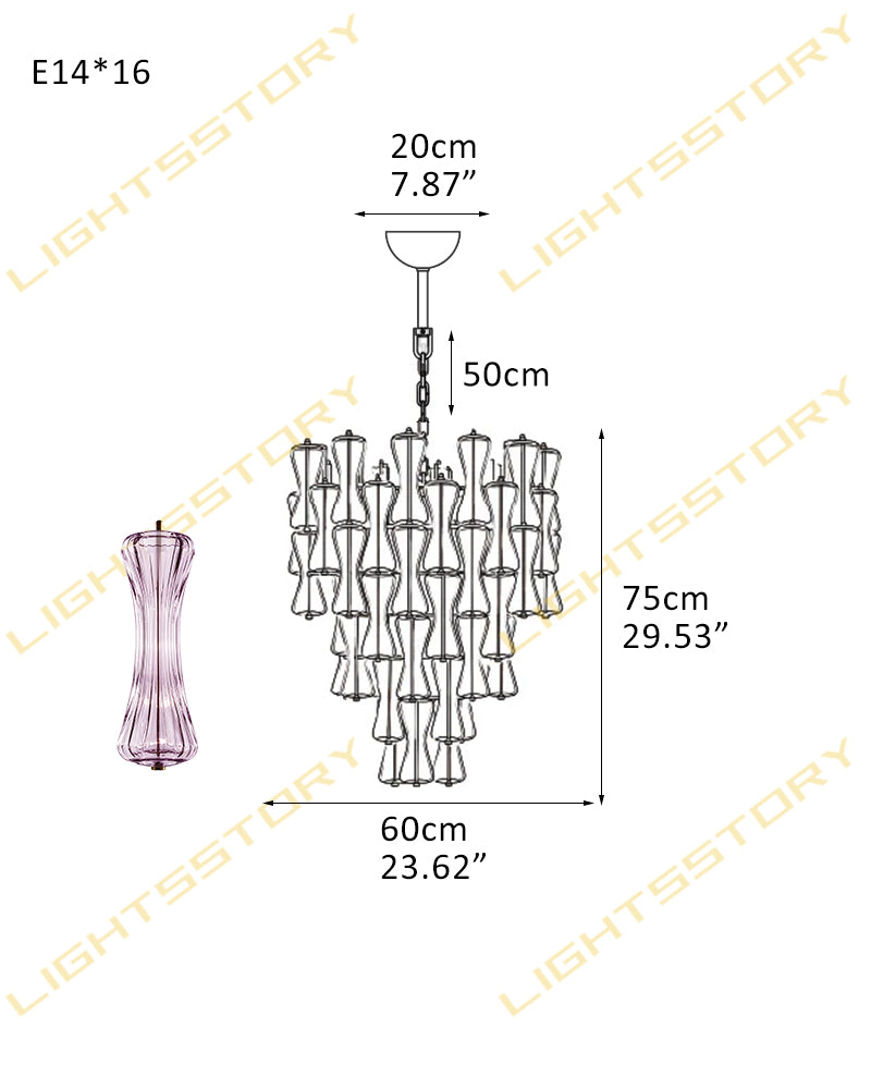 Murano Glass Cascade Tiered Chandelier - Amber & Clear & Green Glass