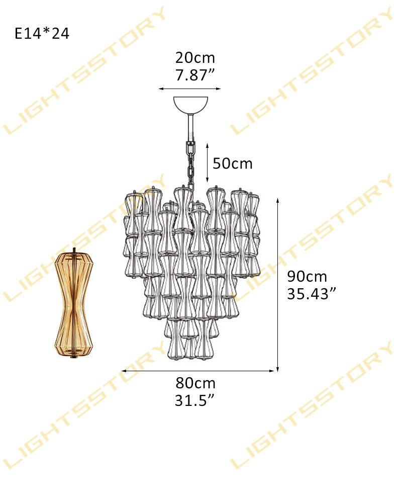 Murano Glass Cascade Tiered Chandelier - Amber & Clear & Green Glass