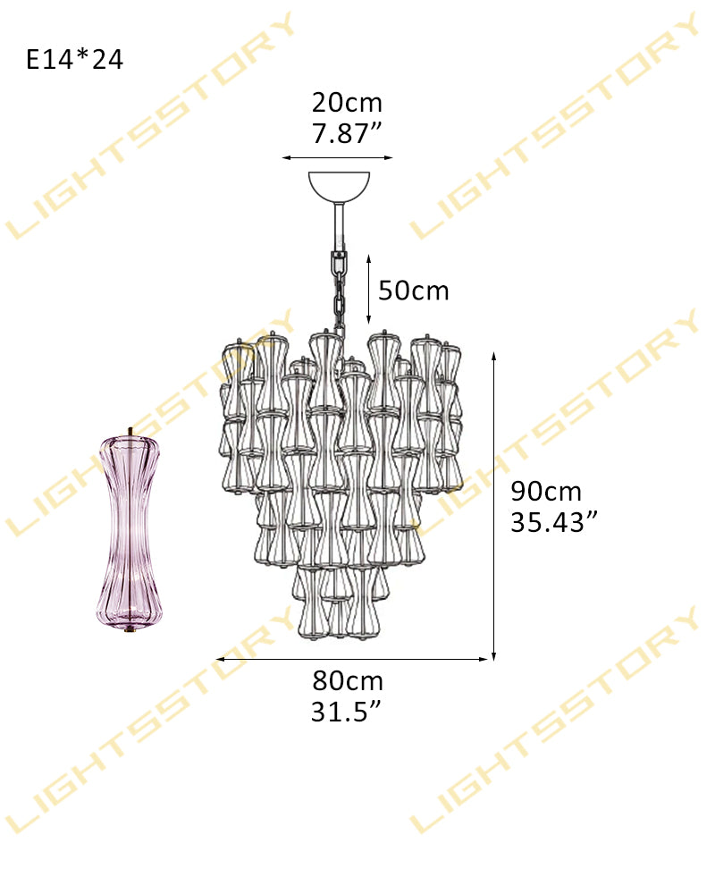 Murano Glass Cascade Tiered Chandelier - Amber & Clear & Green Glass