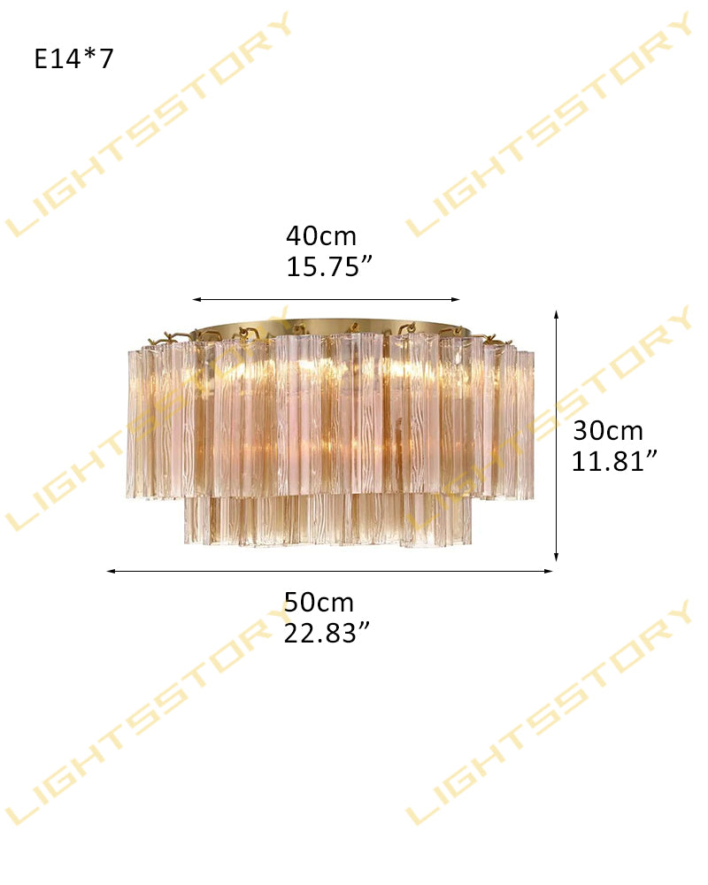 7 Lights Amber Glass Tubes Semi-Flush Ceiling Mount Lights Wide 23in Aged Brass/Black Frame 7-light-D58*H30CM D22.83"*H11.81"(42 tubes) Gold + Amber Glass Flush Mounted Ceiling Lamp