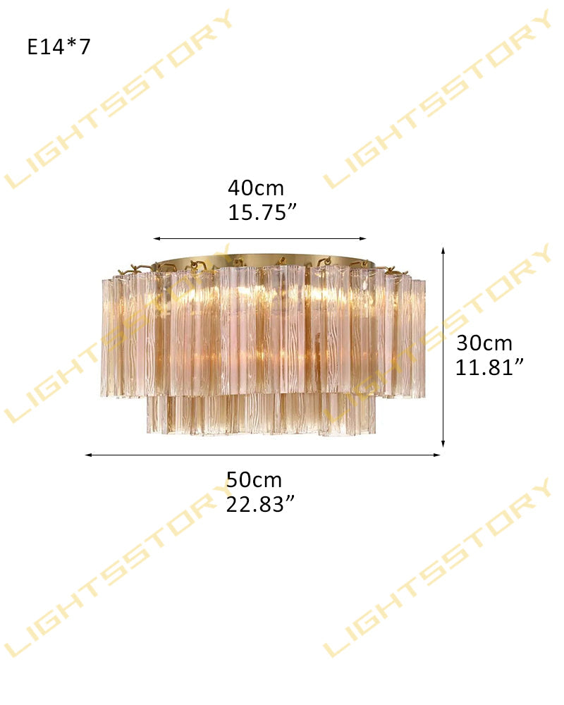 LightsStory Series Prismatic Semi-Flush Ceiling Mount | Star-Shaped Hand-blown authentic Murano glass tubes, Aged Brass and Black frame with gold accents for Living Rooms and Entryways 7-light-D58*H30CM D22.83"*H11.81"(42 tubes) Gold + Amber Glass Flush Mounted Ceiling Lamp