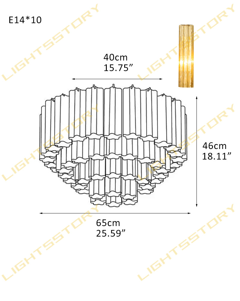 10 Lights Modern Tronchi Semi-Flush Ceiling Lamps with Venetian Colorful Glass Shade 10 light-D65*H46CM D25.59"*H18.11"(42 tubes) Brass + Amber Glass Flush Mounted Ceiling Lamp