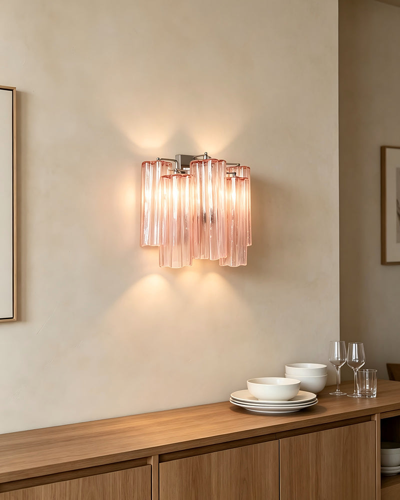 Cortina Statement Pink Murano Glass Tubes Wall Light - Artistic Wall Sconces - Bedrooms, Hallways & Bathrooms
