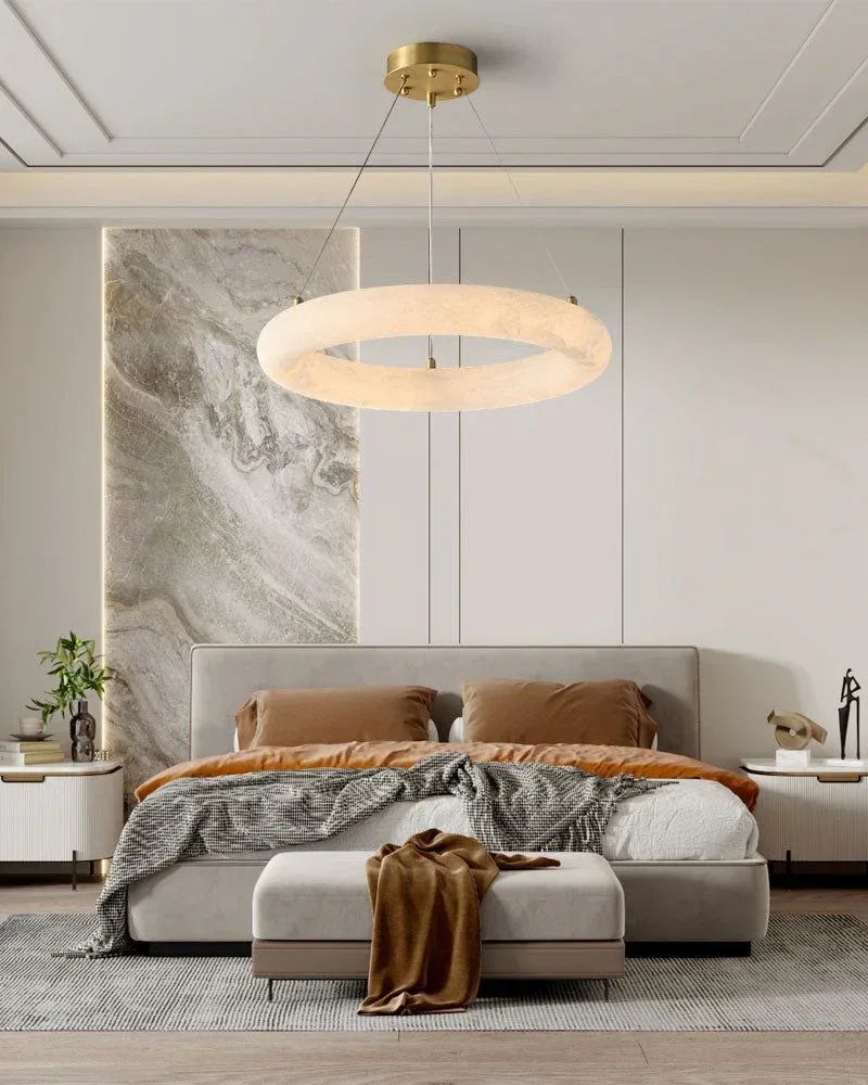 LightsStory Series Geometric Pendant Light | Double Torus Smooth Natural Alabaster Marble, Natural Stone Finish for Kitchen Islands and Dining Areas Modern Pendant lamp