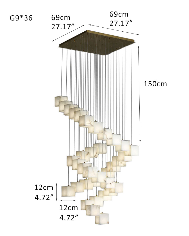 Square Ceiling Chandelier Lamp in White Alabaster Shadow for hall, Living room, Staircase