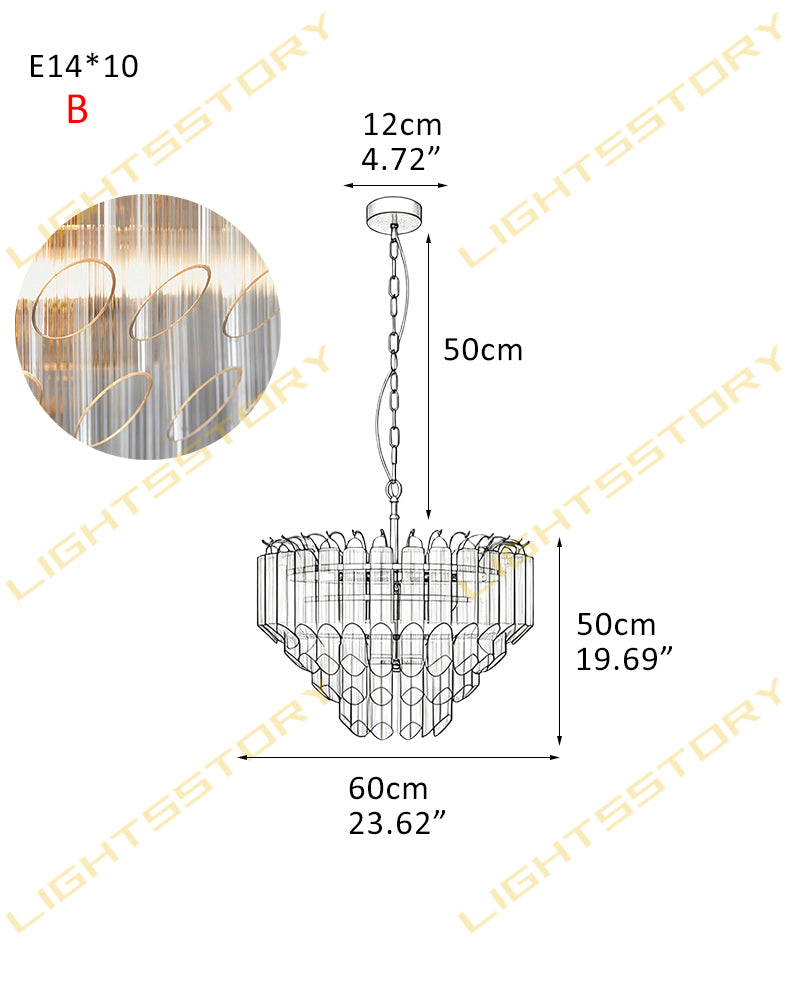 Glass Multi Tiered Fluted Glass Prism Waterfall Chandelier - Crystal Clear Glass, Lux Gold Trim - Living Rooms, Bedrooms, Dining Rooms