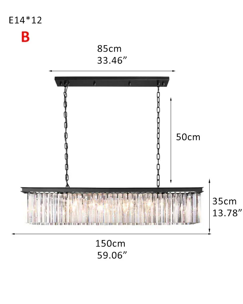 LightsStory Series Prismatic Chandelier | Linear Multi-Crystal Multi-crystal droplets with iron frame, Brushed Gold for Dining rooms, entries, and living areas 2-tier-L150*W35CM L59.06“*H13.78"-B Black American Vintage chandelier lamp