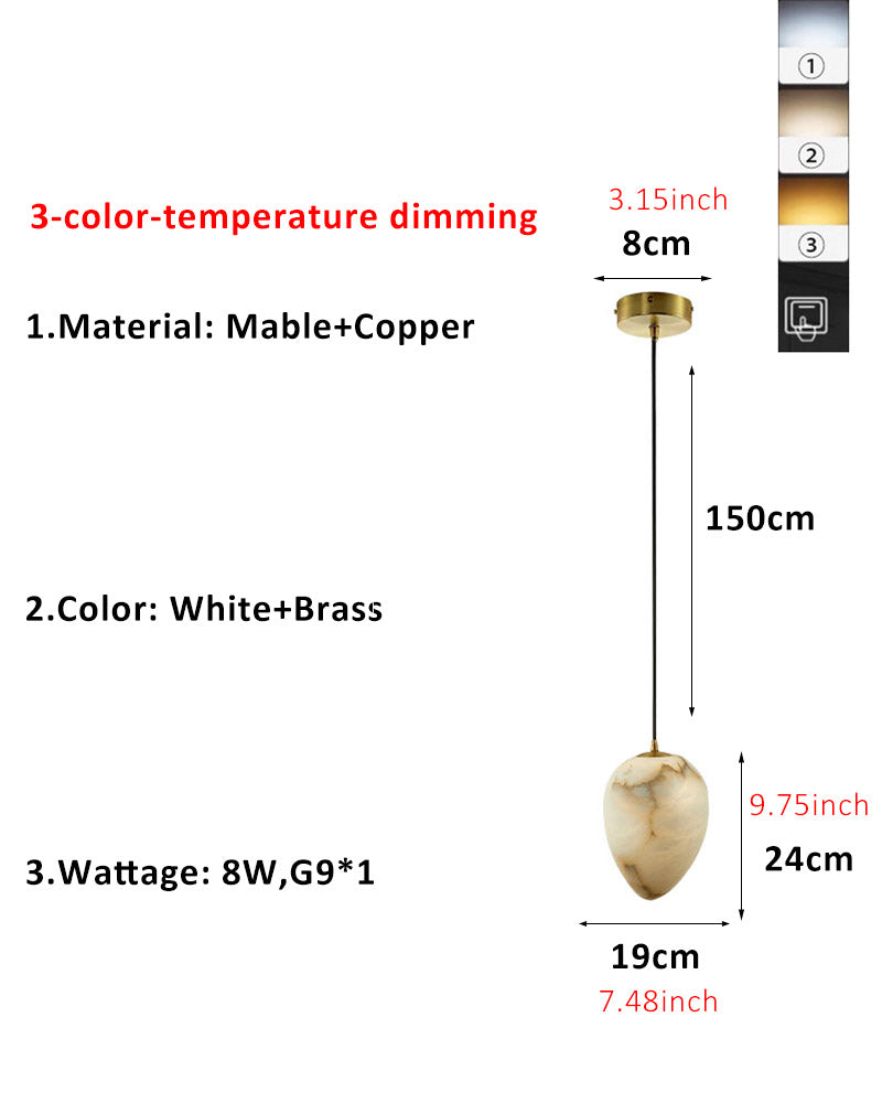 G9 Nature Alabaster Mable Pebble Pendant Light Mini Sizes with copper metal by 3 colors dimming