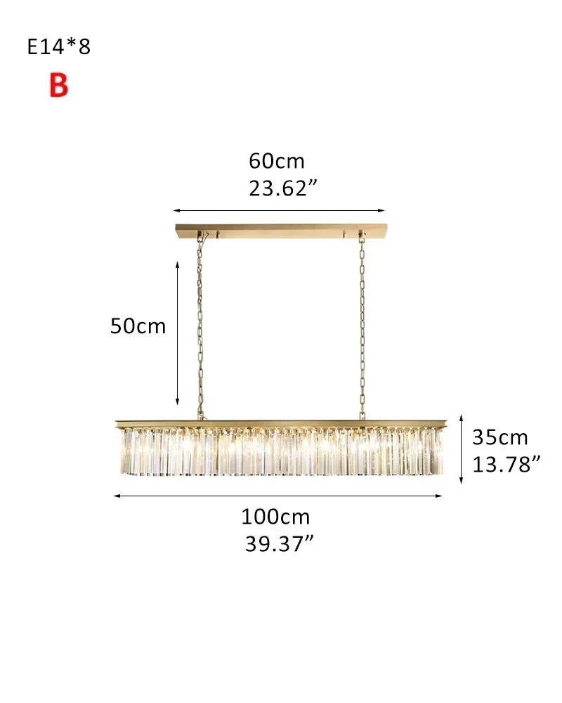 LightsStory Series Prismatic Chandelier | Rectangular Multi-Crystal Brushed matte black or gold iron frame with multi-crystal droplets, Brushed Matte Black or Luxe Gold for Kitchen Islands, Dining Rooms, and Grand Foyers 2-tier-L100*W35CM L39.37“*H13.78"-B Gold American Vintage chandelier lamp