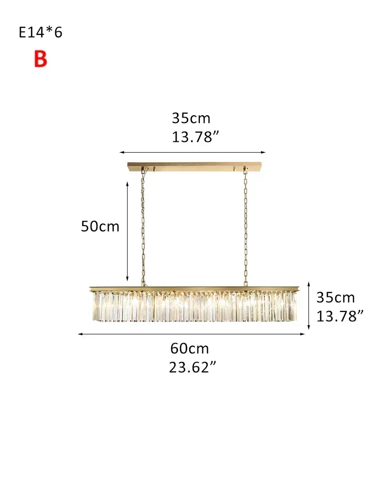 LightsStory Series Prismatic Chandelier | Linear Multi-Crystal Multi-crystal droplets with iron frame, Brushed Gold for Dining rooms, entries, and living areas 2-tier-L60*W35CM L23.62“*H13.78"-B Gold American Vintage chandelier lamp