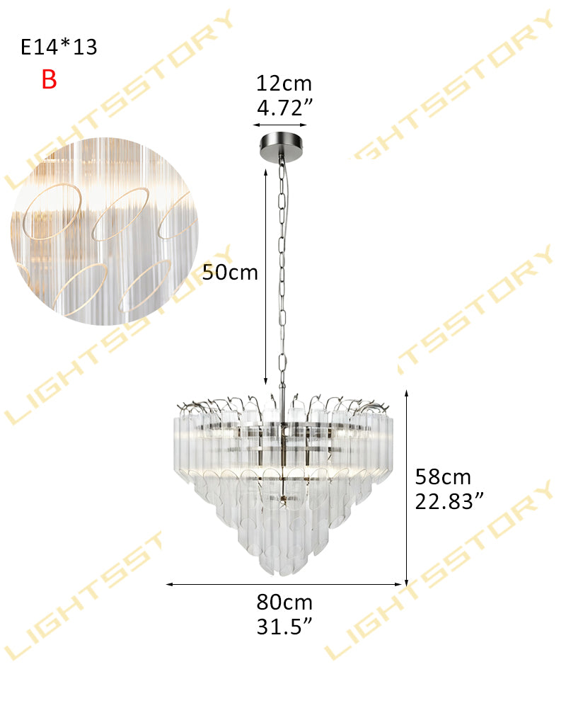 Glass Multi Tiered Fluted Glass Prism Waterfall Chandelier - Crystal Clear Glass, Lux Gold Trim - Living Rooms, Bedrooms, Dining Rooms