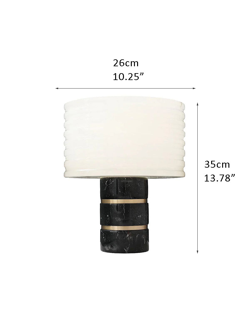 G9 Cloud marble table lamp with textured alabaster shade, dimensions 10.25x13.78 inches.