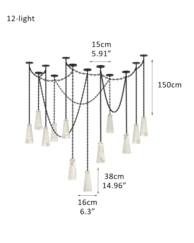 LightsStory Series Geometric Chandelier | Clustered Silhouette Translucent Alabaster and Brass, Premium Brass and Black finish for Modern Living Rooms and Dining Areas 12-light-D16*H38CM D6.3*H14.96" White + Black Vintage Simple Pendant Lamp