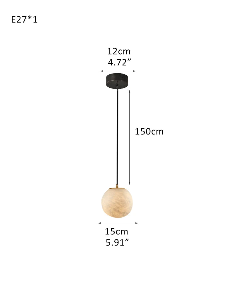 LightsStory Series Ethereal Chandelier | Cluster Sphere Natural Translucent Alabaster, Organic Matte Finish for Modern Living Rooms and Dining Areas 1-light-D15cm D5.91" White + Black Modern Pendant lamp