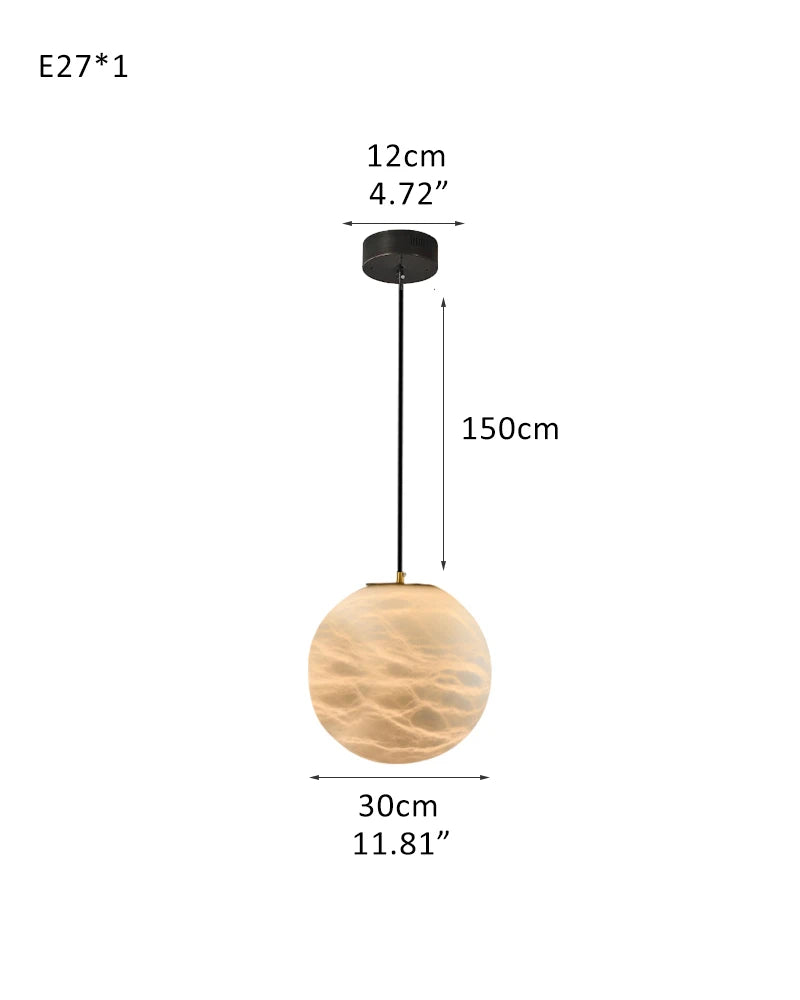 LightsStory Series Ethereal Chandelier | Cluster Sphere Natural Translucent Alabaster, Organic Matte Finish for Modern Living Rooms and Dining Areas 1-light-D30cm D11.81" White + Black Modern Pendant lamp
