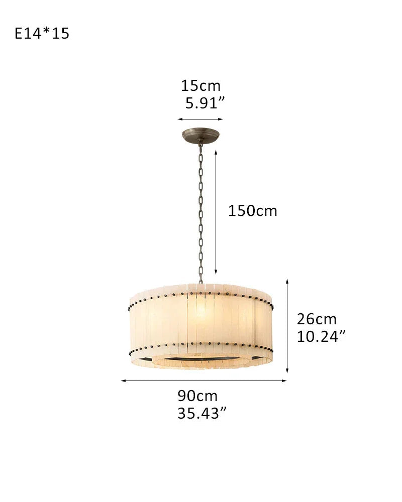 Val d’Isère Series Architectural Chandelier | Double Tier Drum Hand-carved alabaster panels with durable steel frame, Mid-century steel finish for Dining rooms, foyers, or offices 15-light-L90*H26CM L36"*H10"(2 tiered) Black American Vintage chandelier lamp