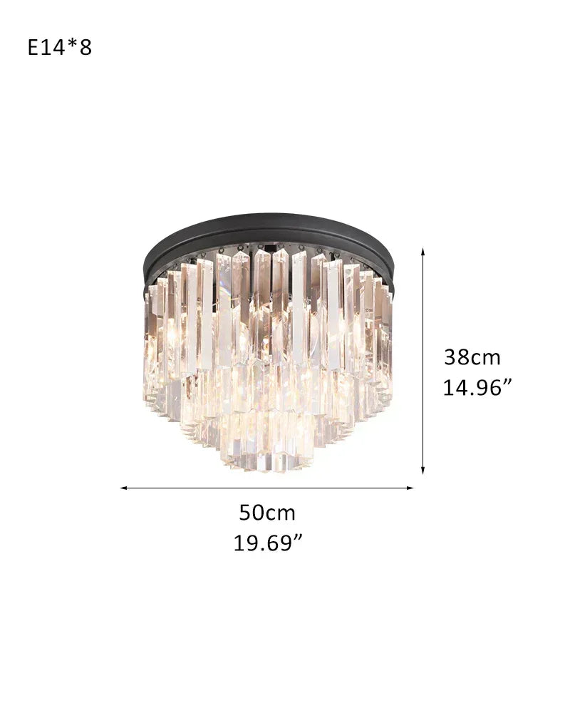 Aurelia Series Prismatic Drum Chandelier | Triple Tier K9 Crystal Pure K9 crystal strips, Premium Gold finish for Grand Foyers and Dining Rooms 3-Tier-D50*H38CM D19.69“*H14.96" Black Flush Mounted Ceiling Lamp