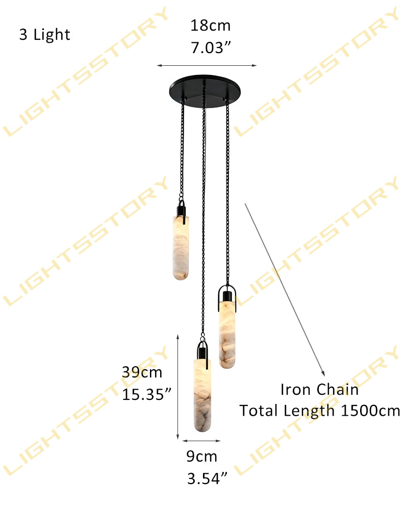 Linear Alabaster Cluster Pendant Light - Natural Spanish Alabaster, Matte Brass & Black Trim - Luxury Home Interior Lighting