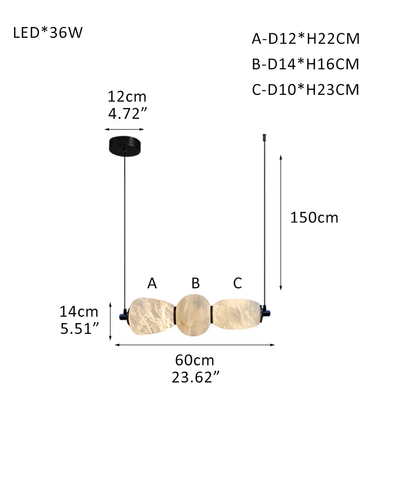 LED Kitchen Island Lighting with Rectilinear White Alabaster Solid Shade, String Hanging Mount
