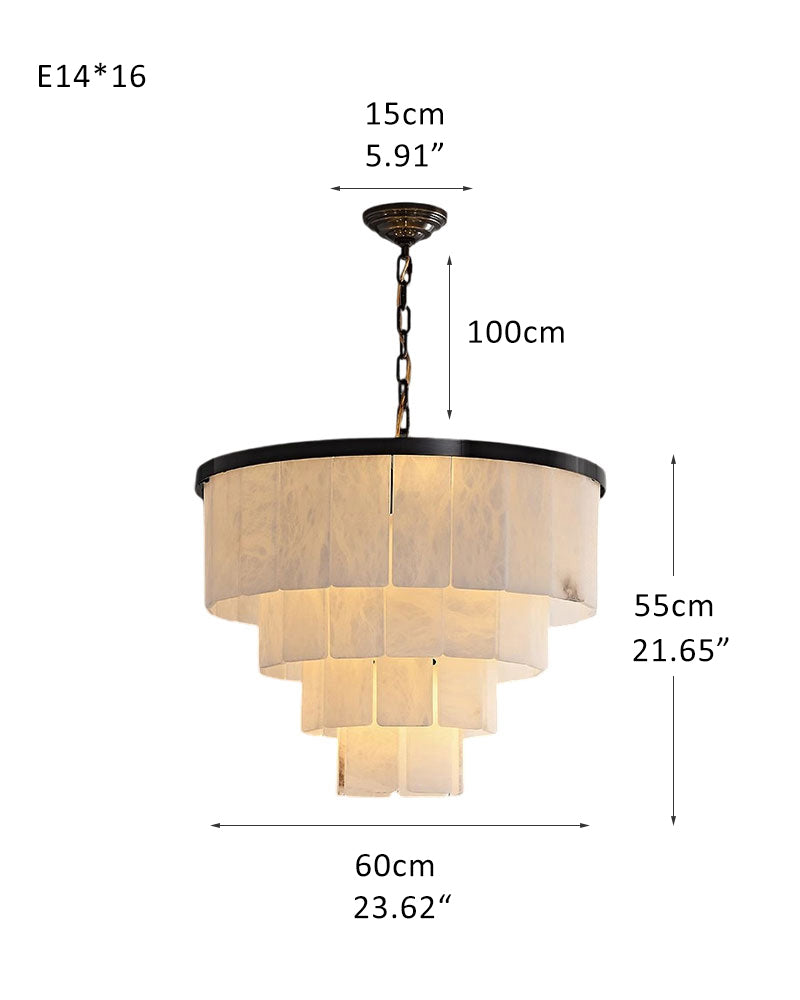 Alabaster Multi-Layer Round/Rectangle Chandelier lamp in black for living room, bedroom, kitchen