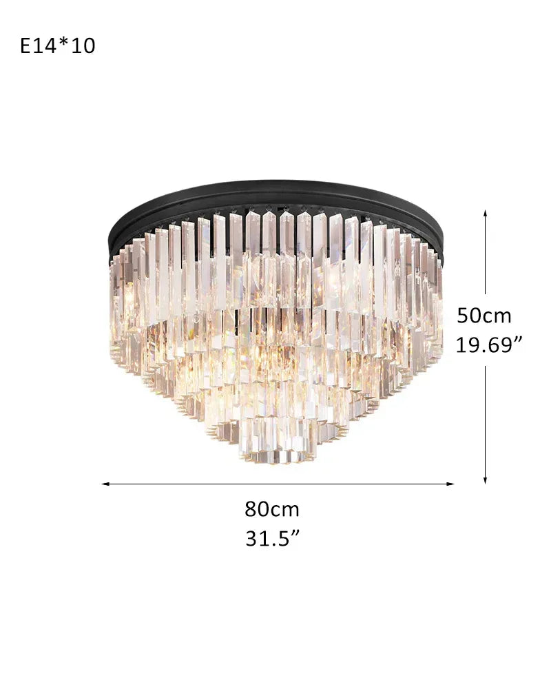 LightsStory Series Prismatic Flush Mount | Multi-Tier K9 Crystal Pure K9 crystal strips, Gold and Black finish for Modern living rooms and entryways 5-Tier-D80*H50CM D31.5“*H19.69" Black Flush Mounted Ceiling Lamp