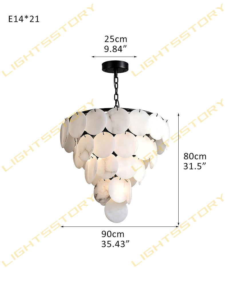 Cascada Alabaster Disc Multi Tiered Grand Chandelier - Natural Spanish Alabaster, Lux Gold Trim - Foyers, Entryway, Staircases and High Ceilings