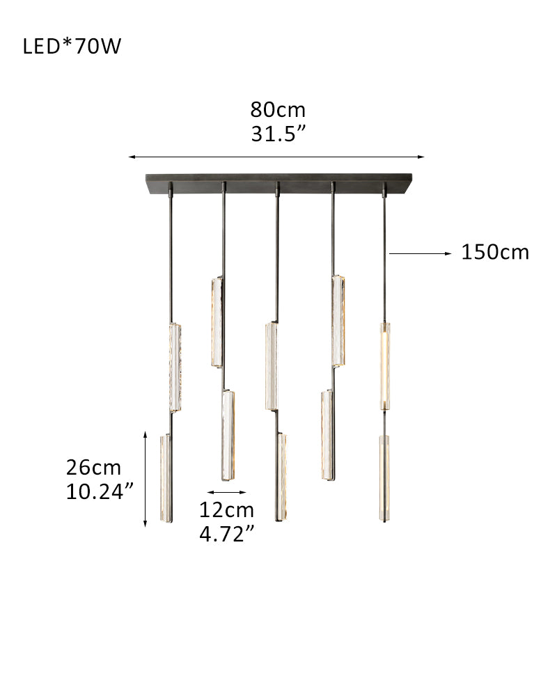Audubon Crystal On Vertical Brass/Black Drops Linear Chandelier Collection