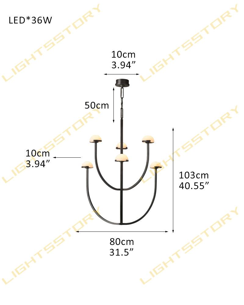 Pedra Two-Tier Chandelier in Antique Burnished Brass/Black Metal with Alabaster Shade 6 light-D80*H103CM D31.5"*H40.55" Black American chandelier