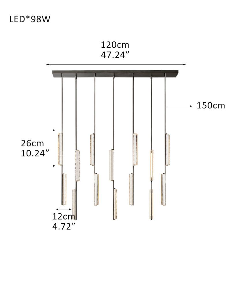 Audubon Crystal On Vertical Brass/Black Drops Linear Chandelier Collection