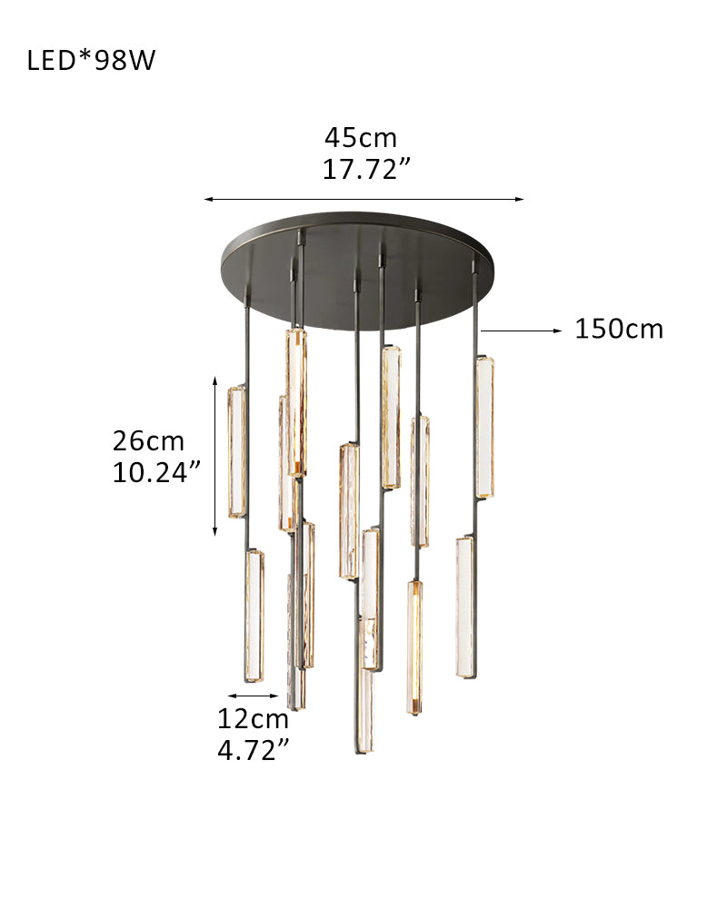 Audubon Crystal On Vertical Brass/Black Drops Linear Chandelier Collection