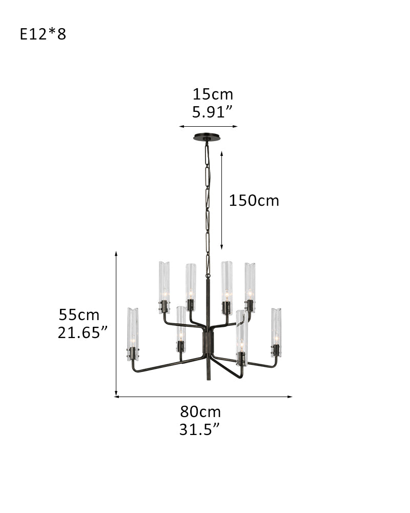 Rustic Forged Iron Casoria Two Tier Chandelier with Clear Glass Shade Use For Living Foyer