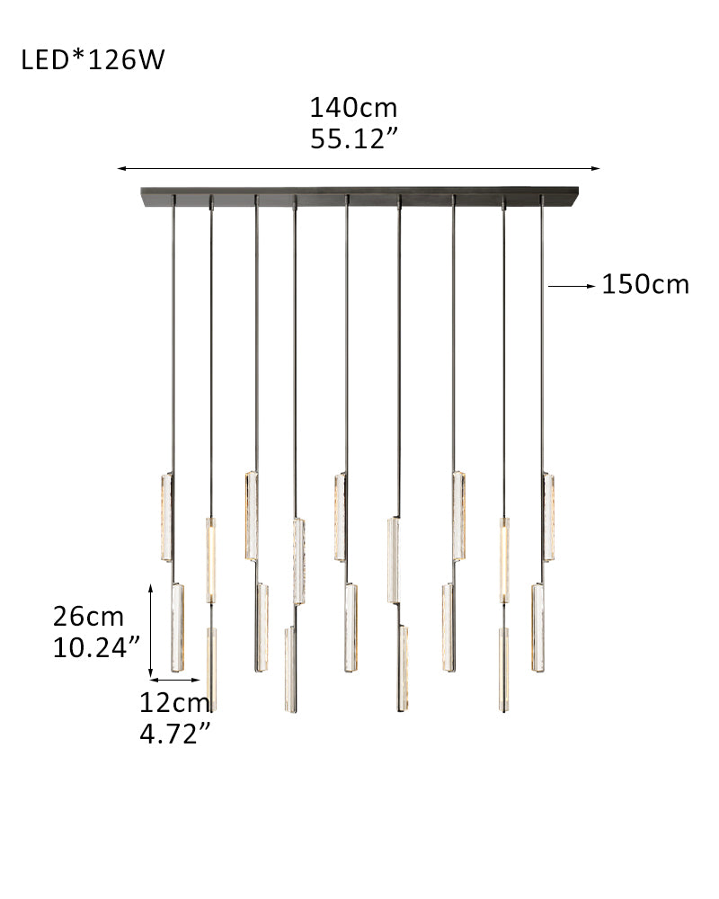 Audubon Crystal On Vertical Brass/Black Drops Linear Chandelier Collection