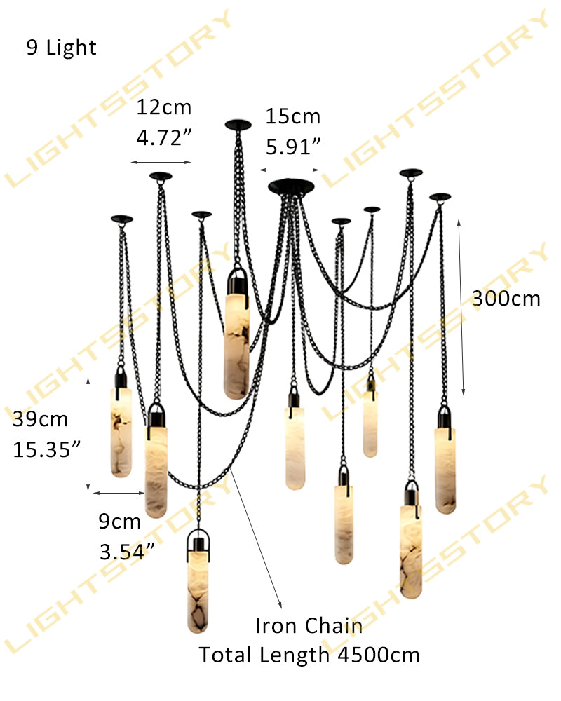 Linear Alabaster Cluster Pendant Light - Natural Spanish Alabaster, Matte Brass & Black Trim - Luxury Home Interior Lighting