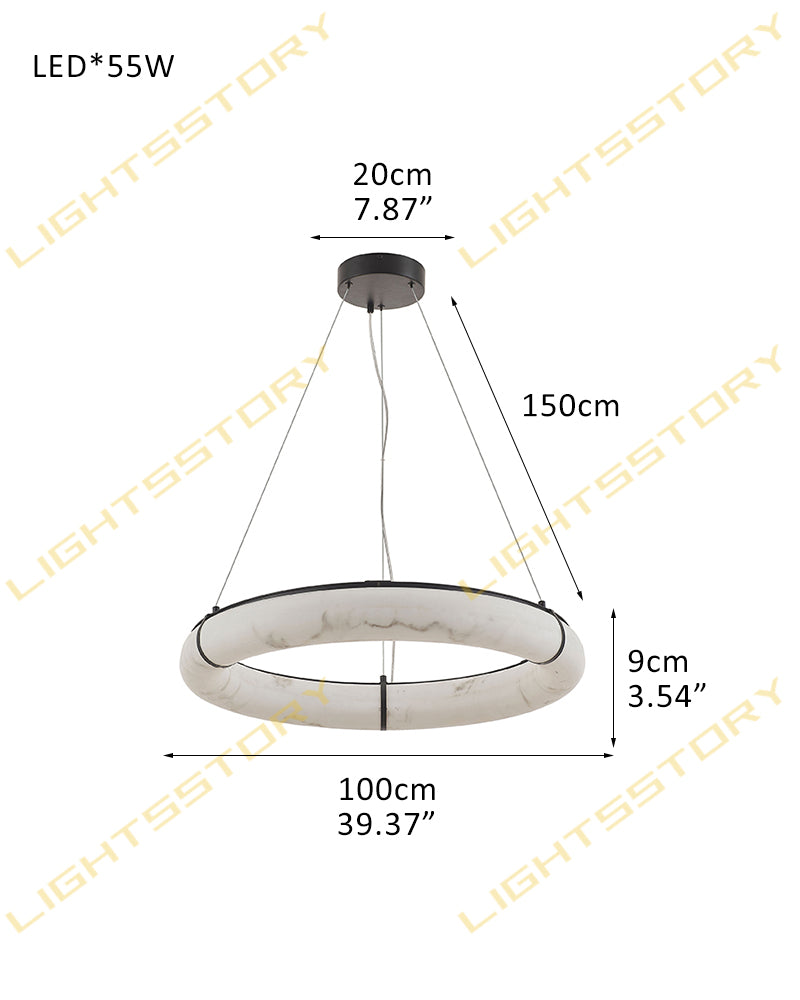 Cora Alabaster Circular Halo Suspended Ring Chandelier - Natural Spanish Alabaster, Lux Gold Trim - Living Rooms & Dining Rooms