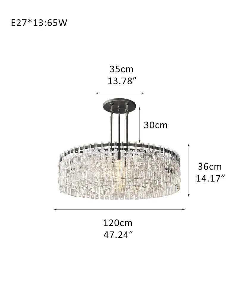 LightsStory Series Prismatic Chandelier | Linear Rectangular Hand-set Prismatic Crystals and Interlocking Steel, Dual-Tone Satin Gold and Matte Black for Entryways, Dining Areas, and Bedrooms D120*H36CM D47.24*H14.17" Black American chandelier